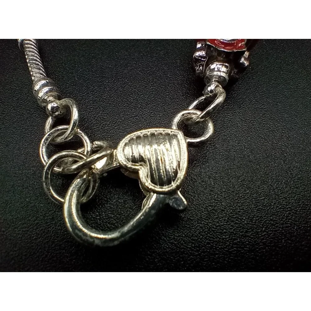 Charm Bracelet Beads Rhinestone Silver Tone Snake Chain Red Statement Jewelry - Picture 12 of 13
